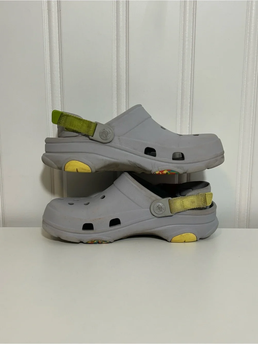 Crocs purple utility all terrain Kids Gray Slip-On Clog with Colorful Heel Strap